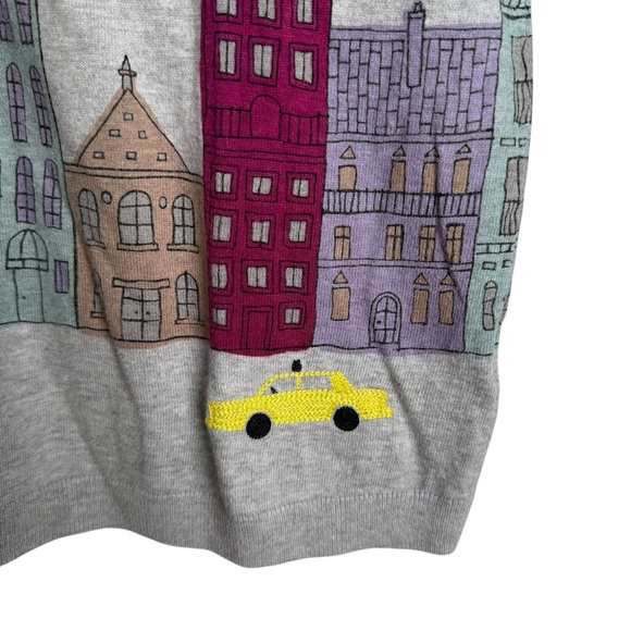 Talbots City Scene Embroidered Sweater Women’s XS Grey Taxi Boat Neck 3/4 Sleeve - Picture 5 of 8